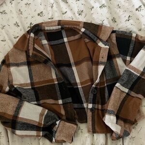 SHEIIN Cropped Flannel Jacket